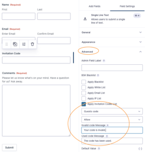Gravity Forms - Apply Invitation Codes List - BannerSky