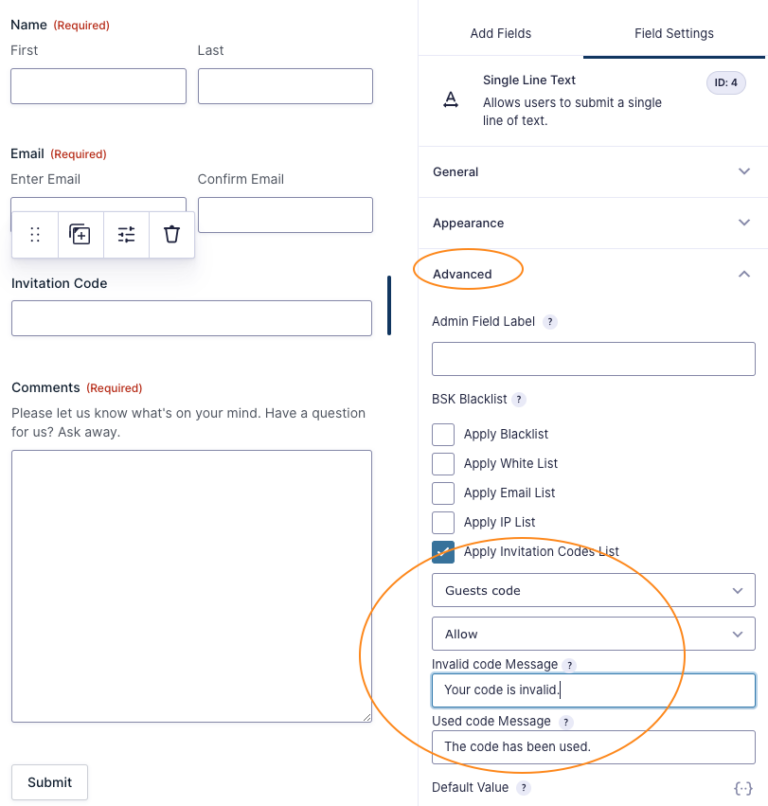 Gravity Forms - Apply Invitation Codes List - BannerSky